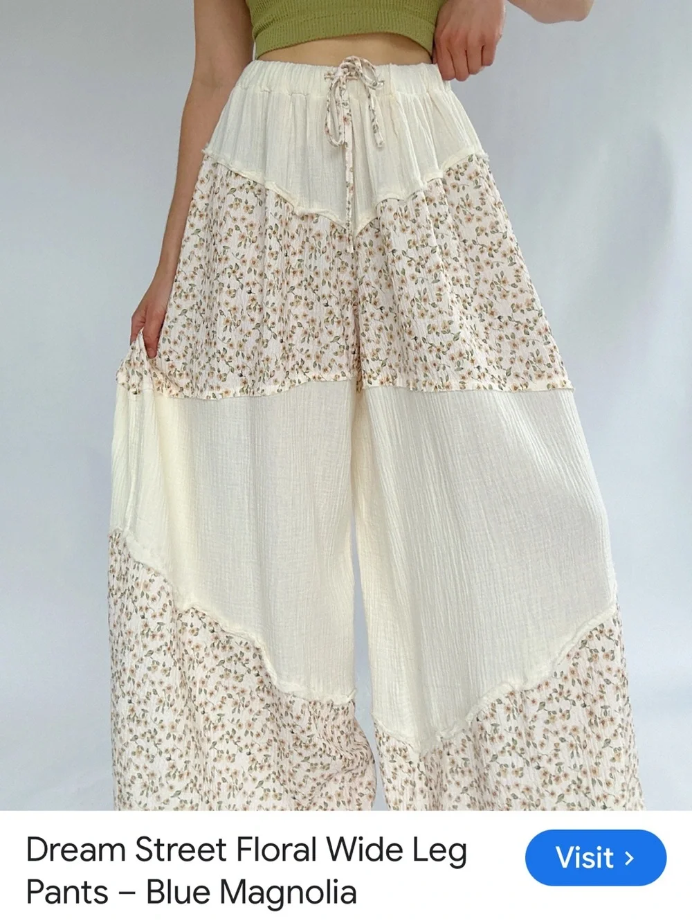 POL Cream Floral Patchwork Wide-Leg Pants - Picture 3 of 6